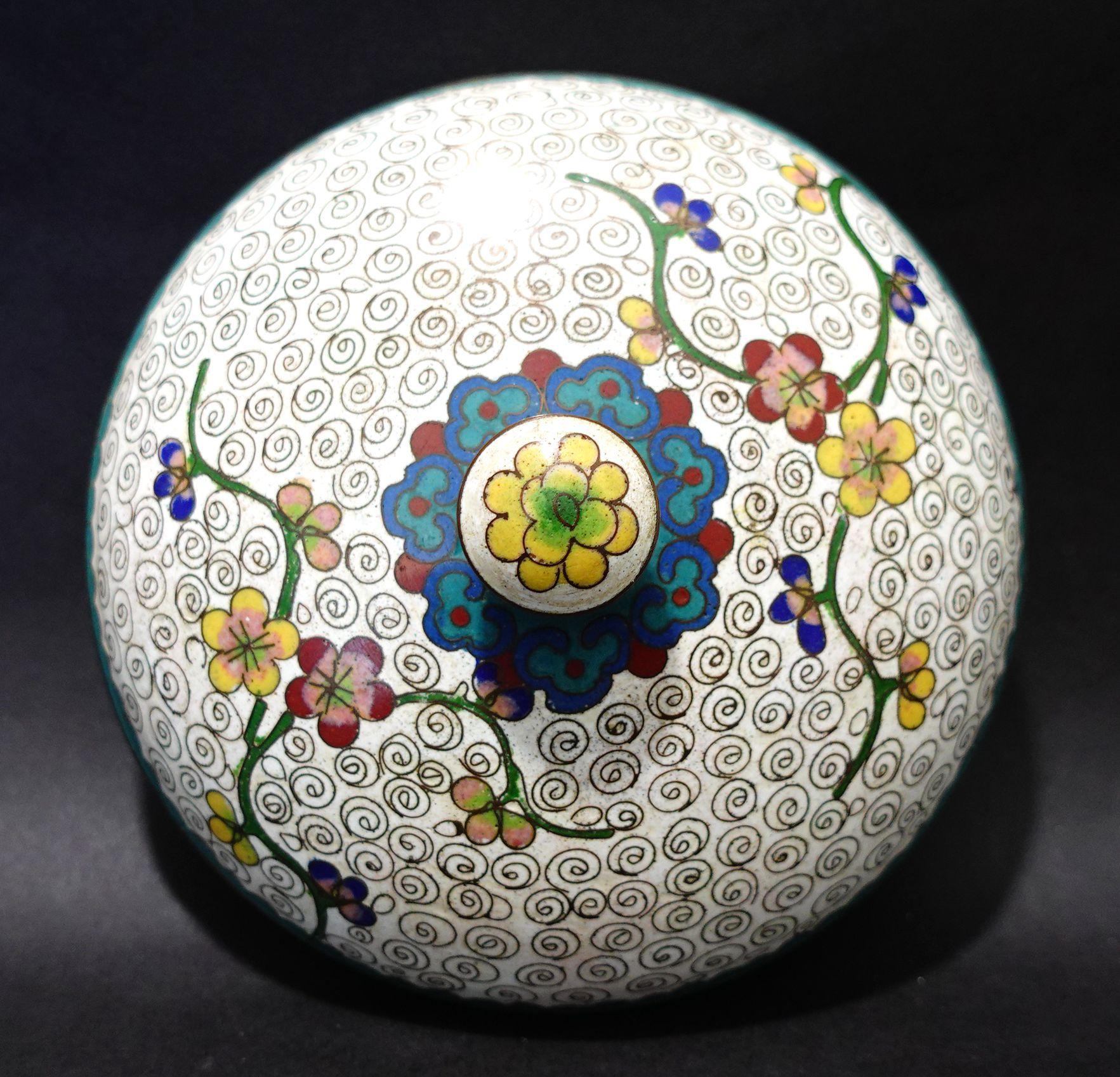 Antique Chinese Cloisonné Enamel Round Lidded Box 19th Century CO#09 For Sale 5