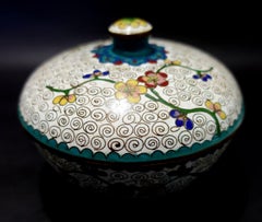 Antique Chinese Cloisonné Enamel Round Lidded Box 19th Century CO#09