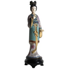 Antique Chinese Cloisonne Enameled Carved Guanyin Quan Yin Sculpture Figurine