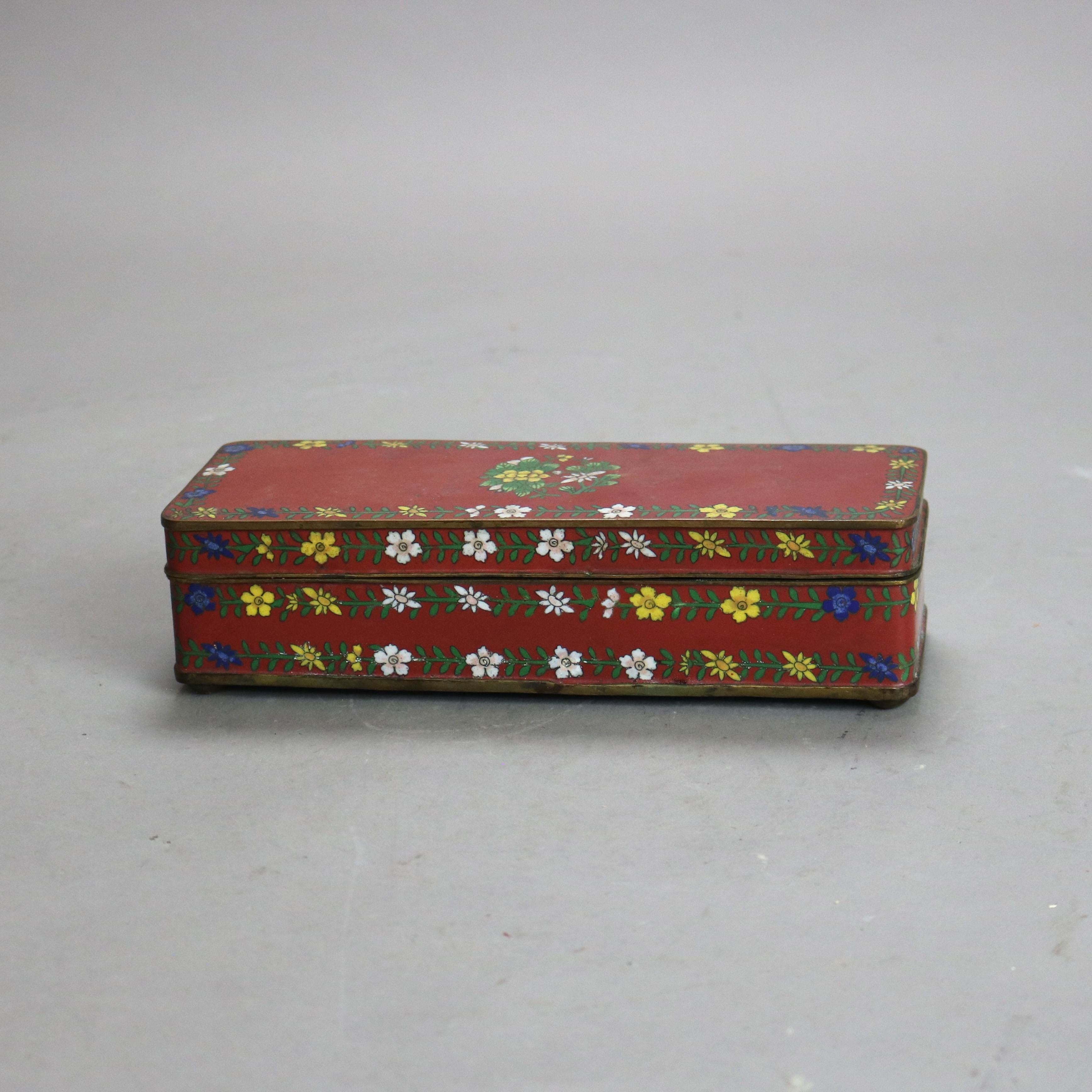 Antique Chinese Cloisonne Enameled Glove Box C1920 In Good Condition In Big Flats, NY