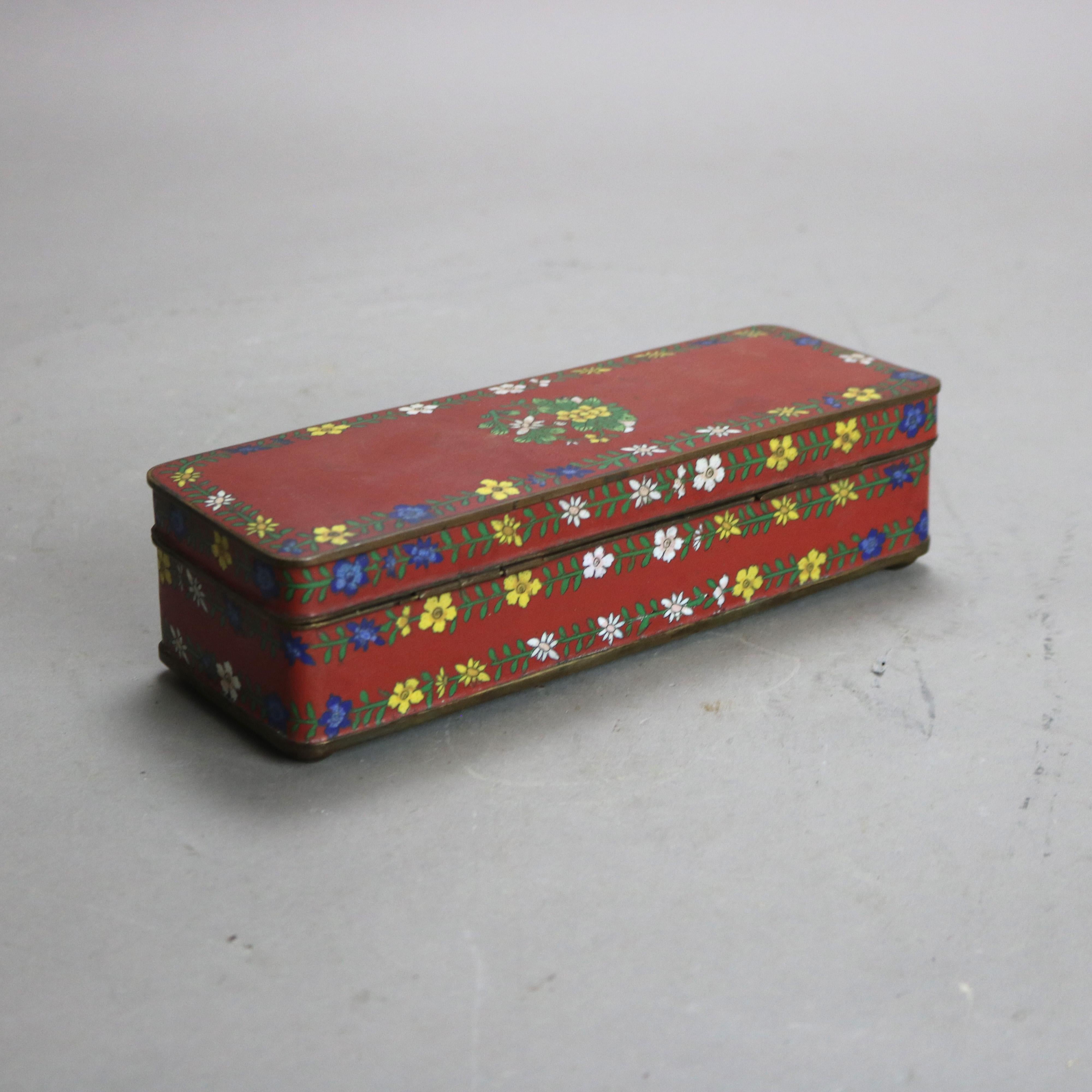 20th Century Antique Chinese Cloisonne Enameled Glove Box C1920