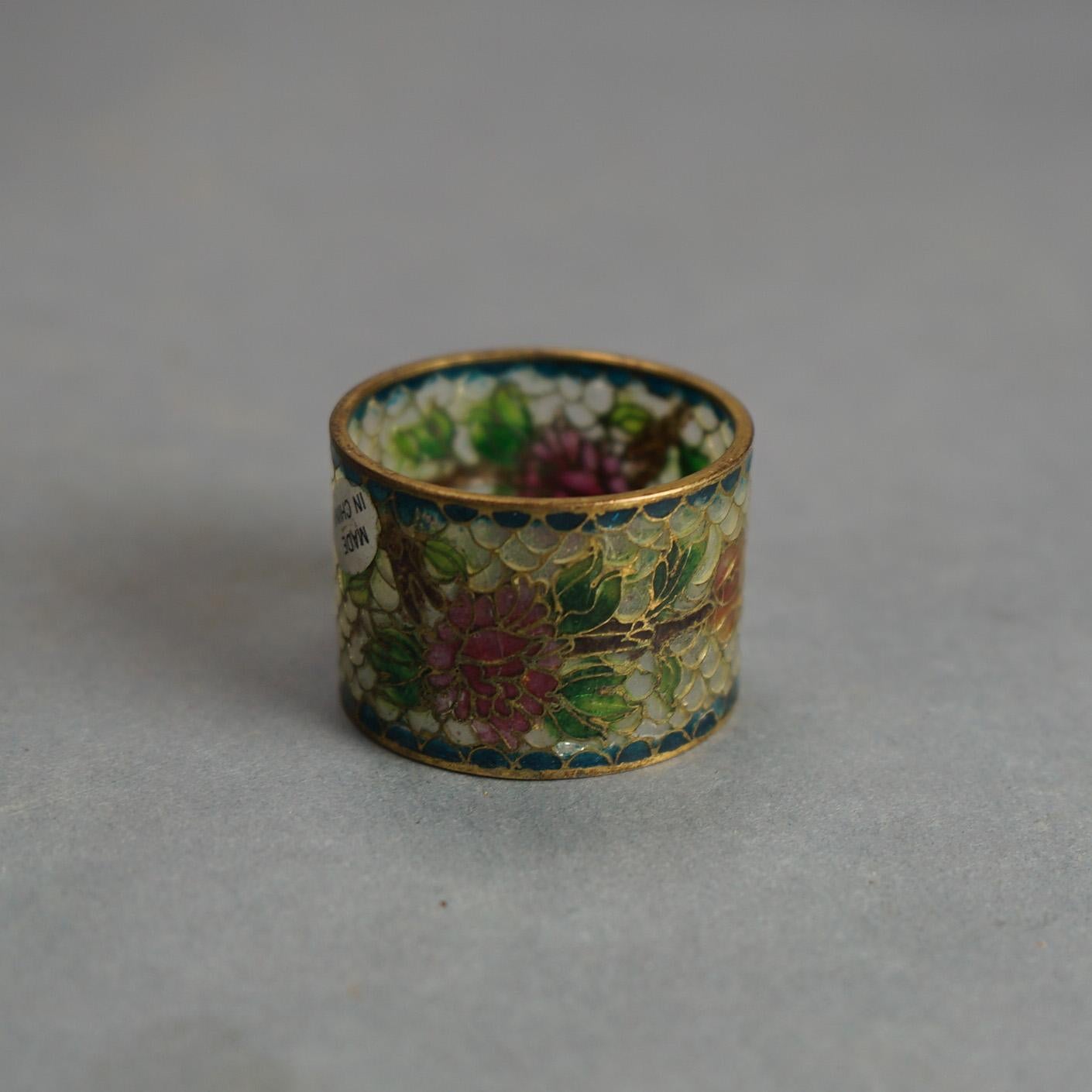 Antique Chinese Cloisonne Enameled Items - Three Boxes & Five Napkin Rings c1920 For Sale 2