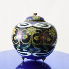 Antique Chinese Cloisonne Enameled Lidded & Footed Jar Early 20thC
