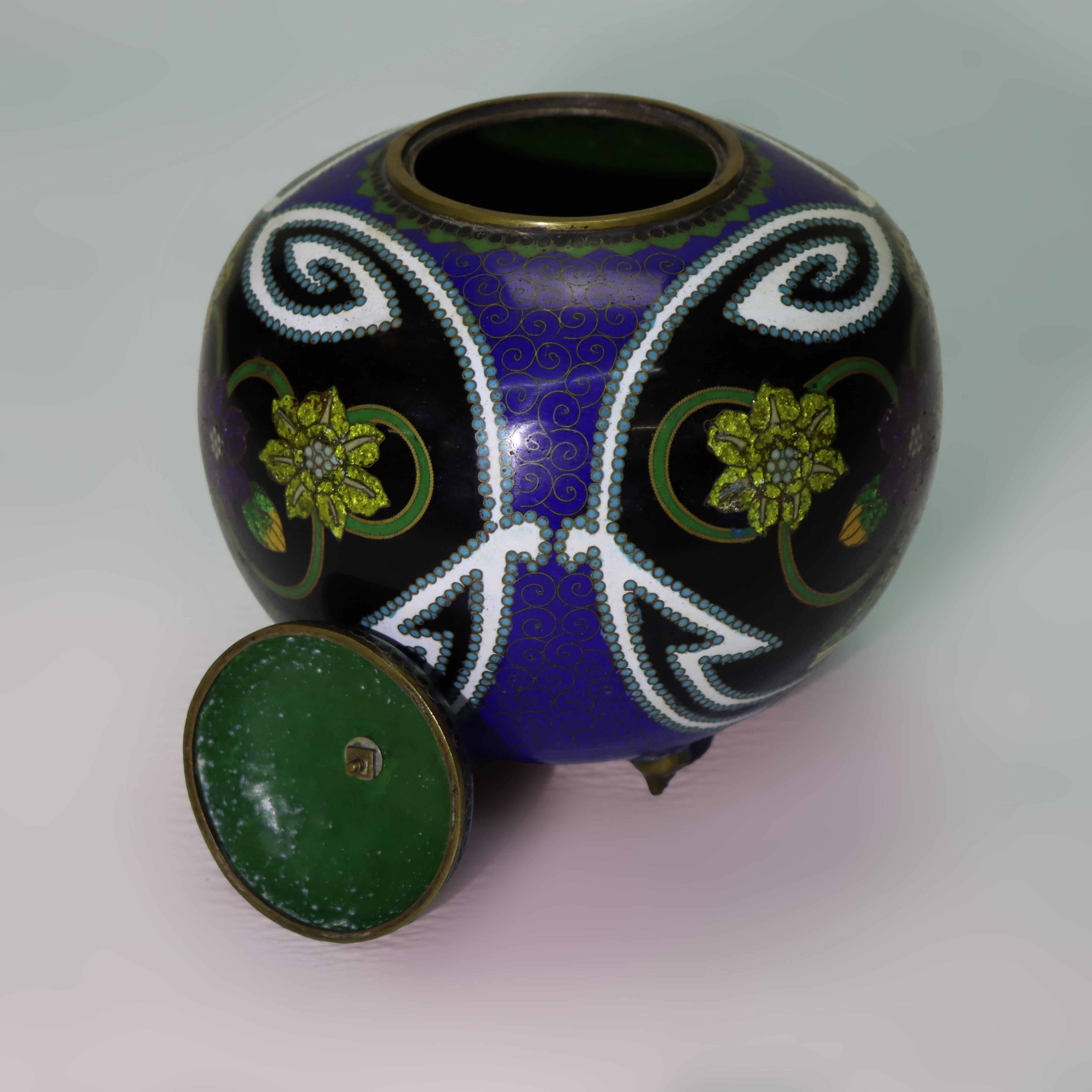 Antike chinesische Cloisonne emailliert Lidded & Footed Jar Early 20thC (Metall) im Angebot