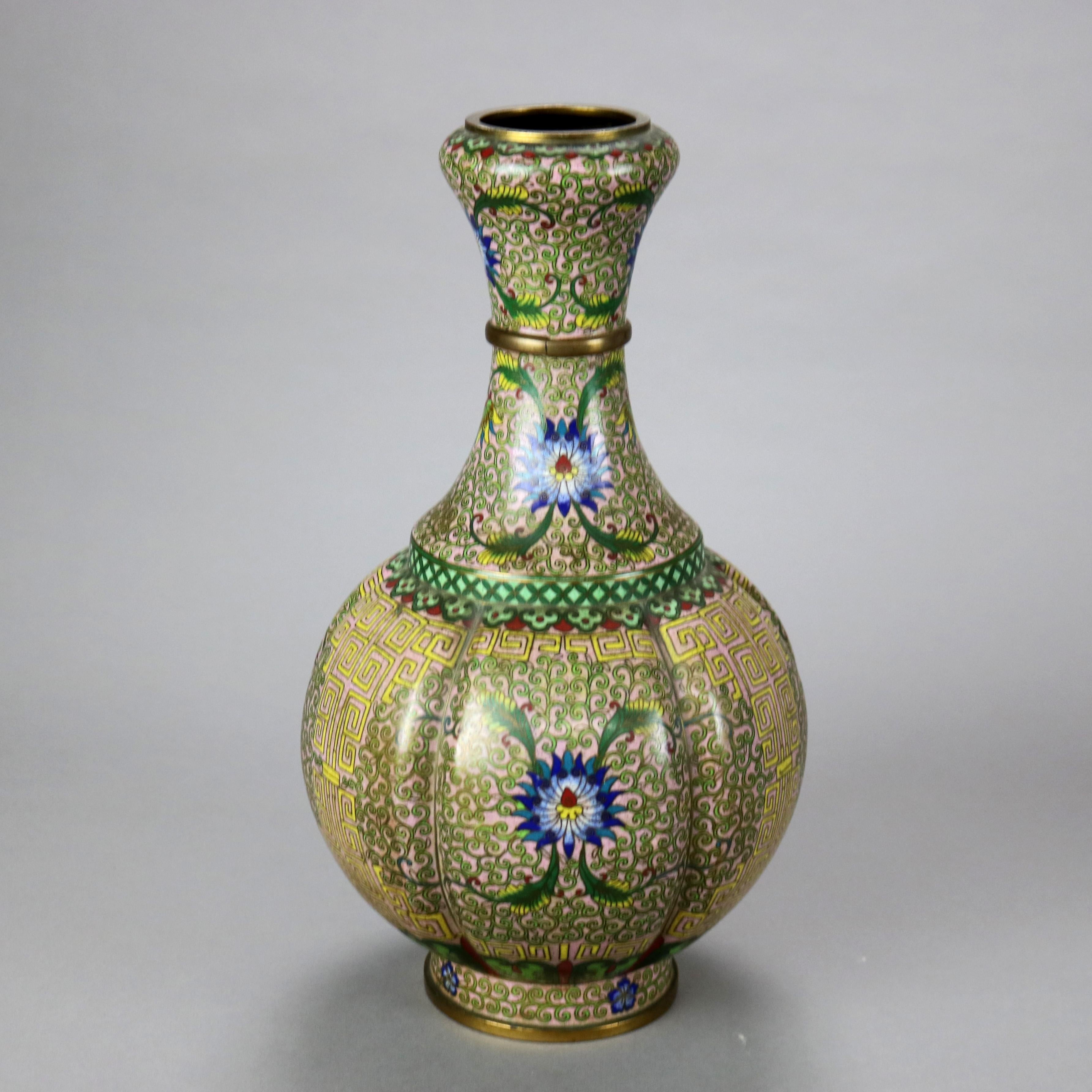 Antique Chinese Cloisonne Enameled Melon Form Vase with Persian School Floral Design c1890

Measures - 12 3/4