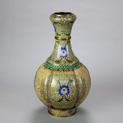 Antique Chinese Cloisonne Enameled Melon Vase with Persian Floral Design c1890