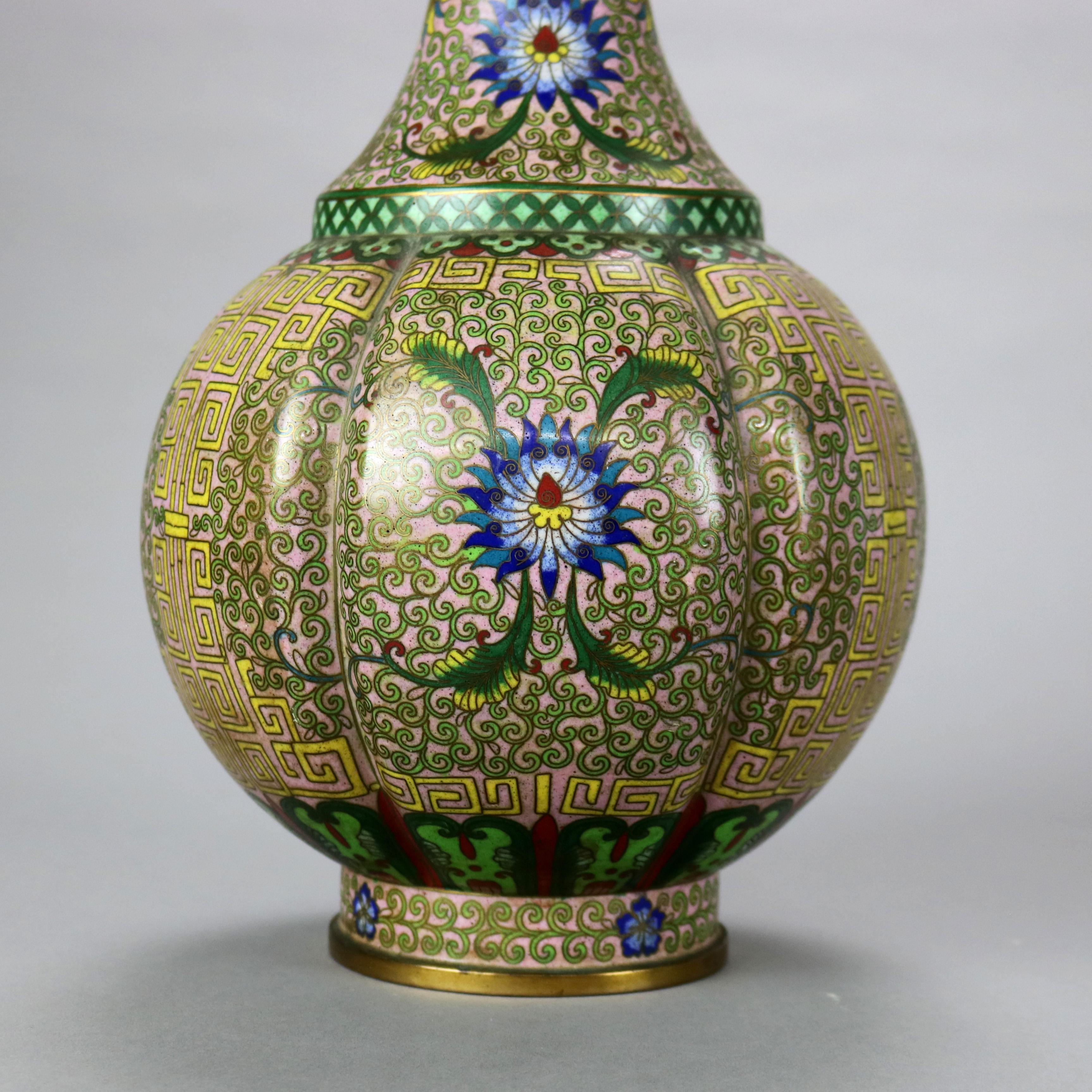 Asian Antique Chinese Cloisonne Enameled Melon Vase with Persian Floral Design c1890