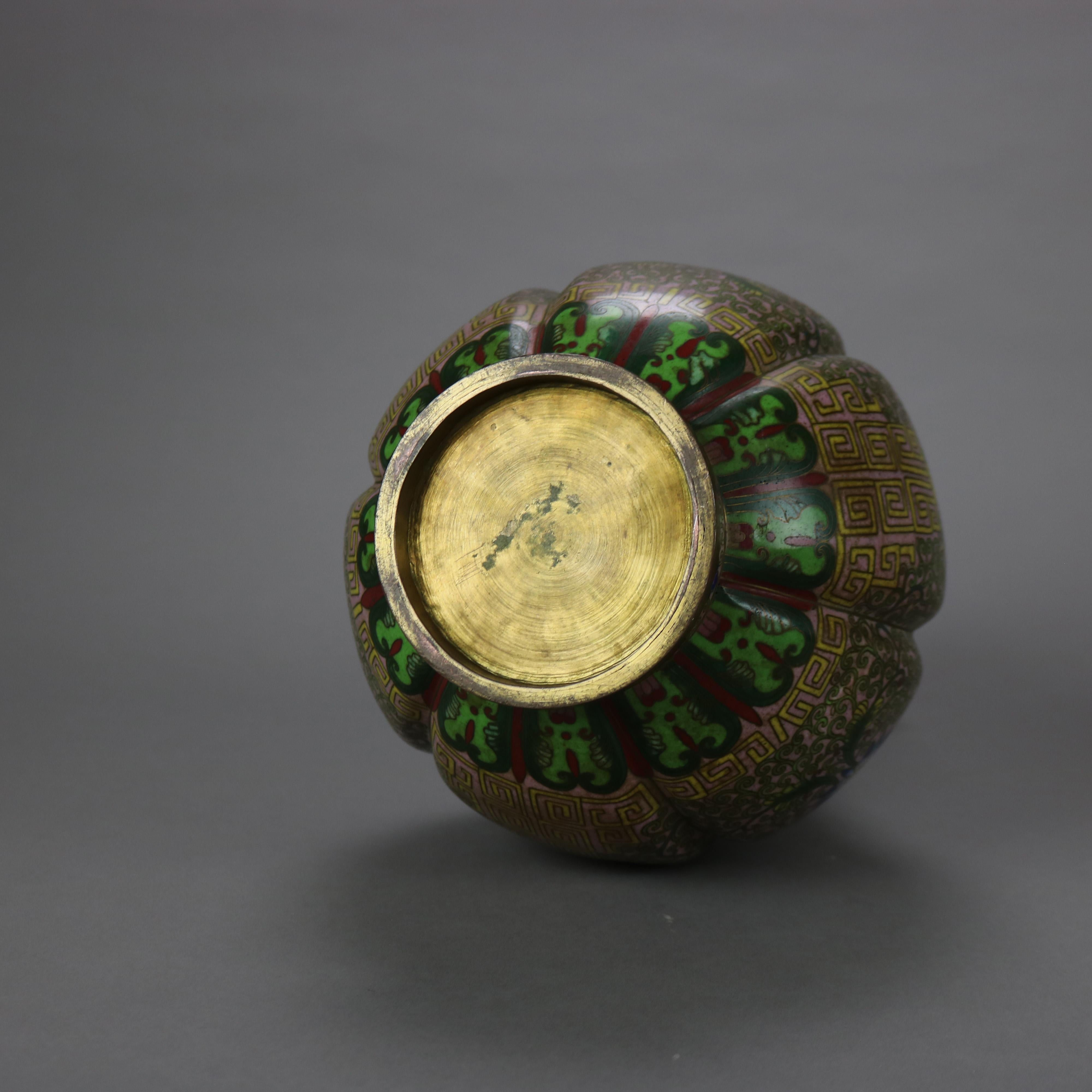 Antique Chinese Cloisonne Enameled Melon Vase with Persian Floral Design c1890 1