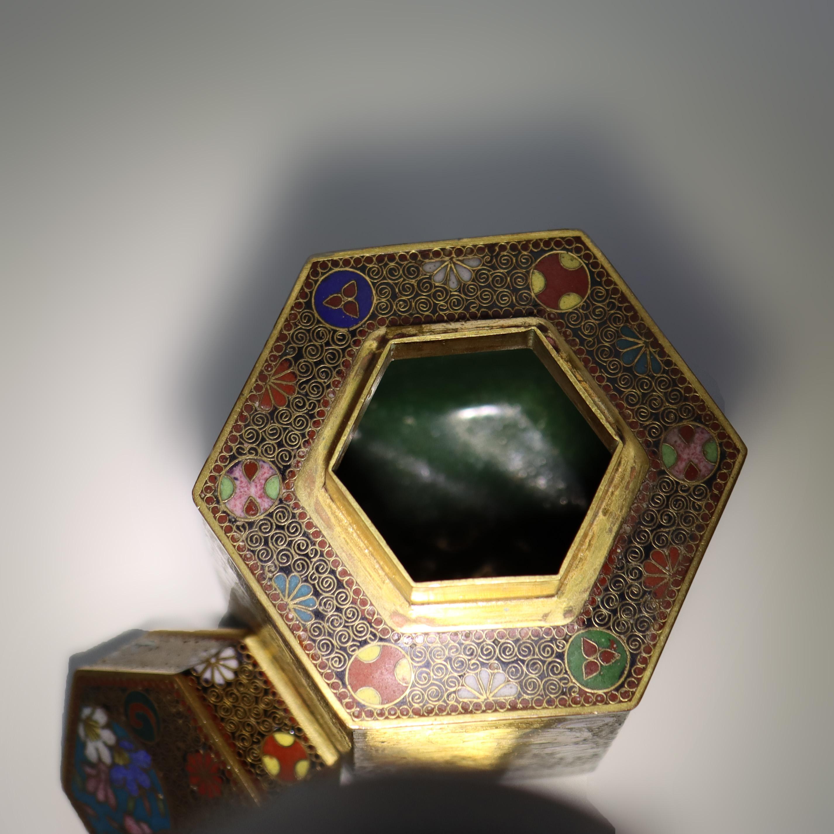 Antique Chinese Cloisonne Enameled Tea Caddy with Garden Flowers C1900 For Sale 3