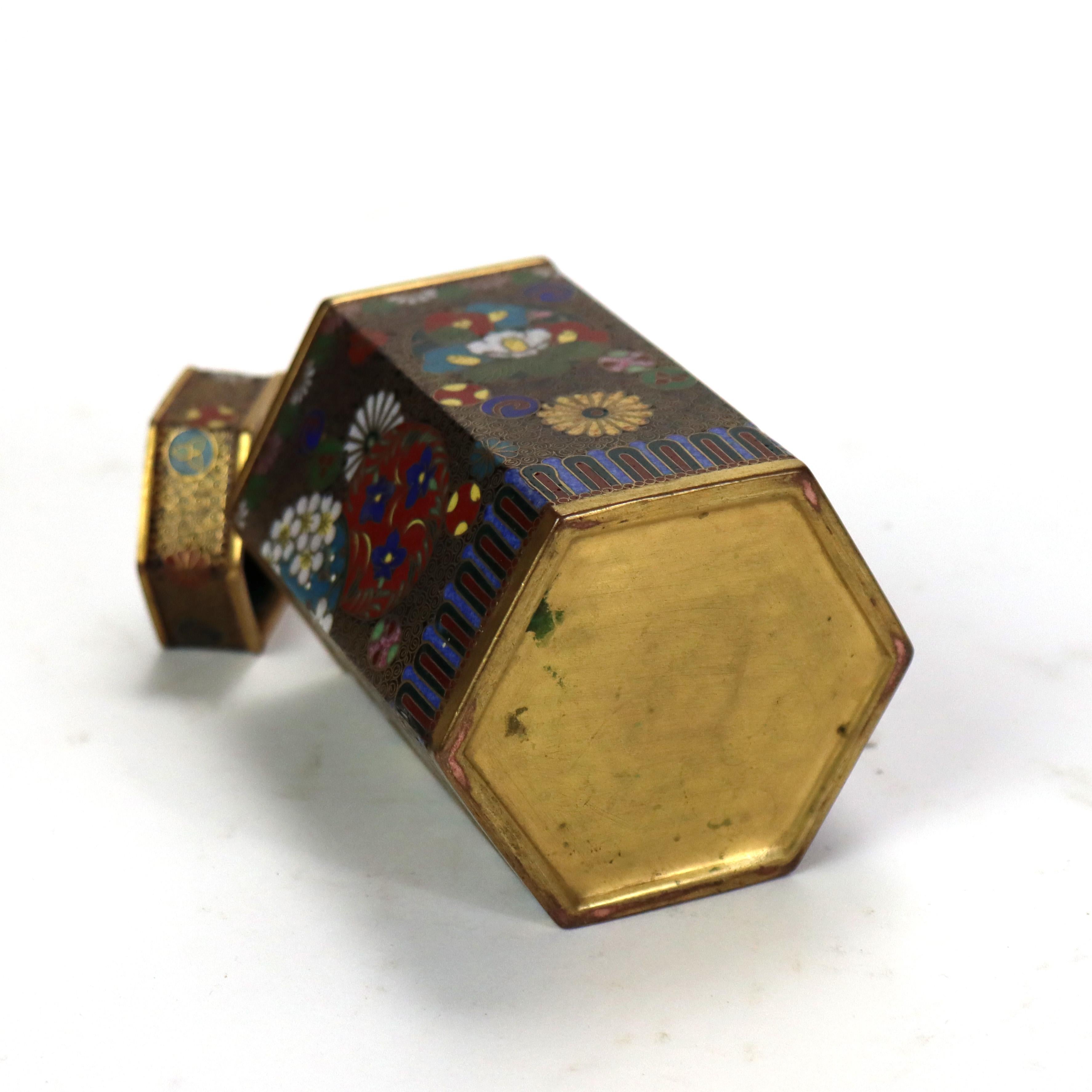Antique Chinese Cloisonne Enameled Tea Caddy with Garden Flowers C1900 For Sale 4