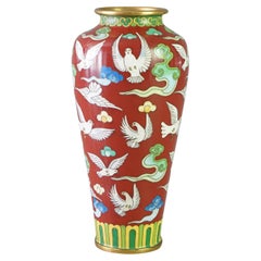 Ancien vase chinois émaillé cloisonné avec des colombes Circa 1920