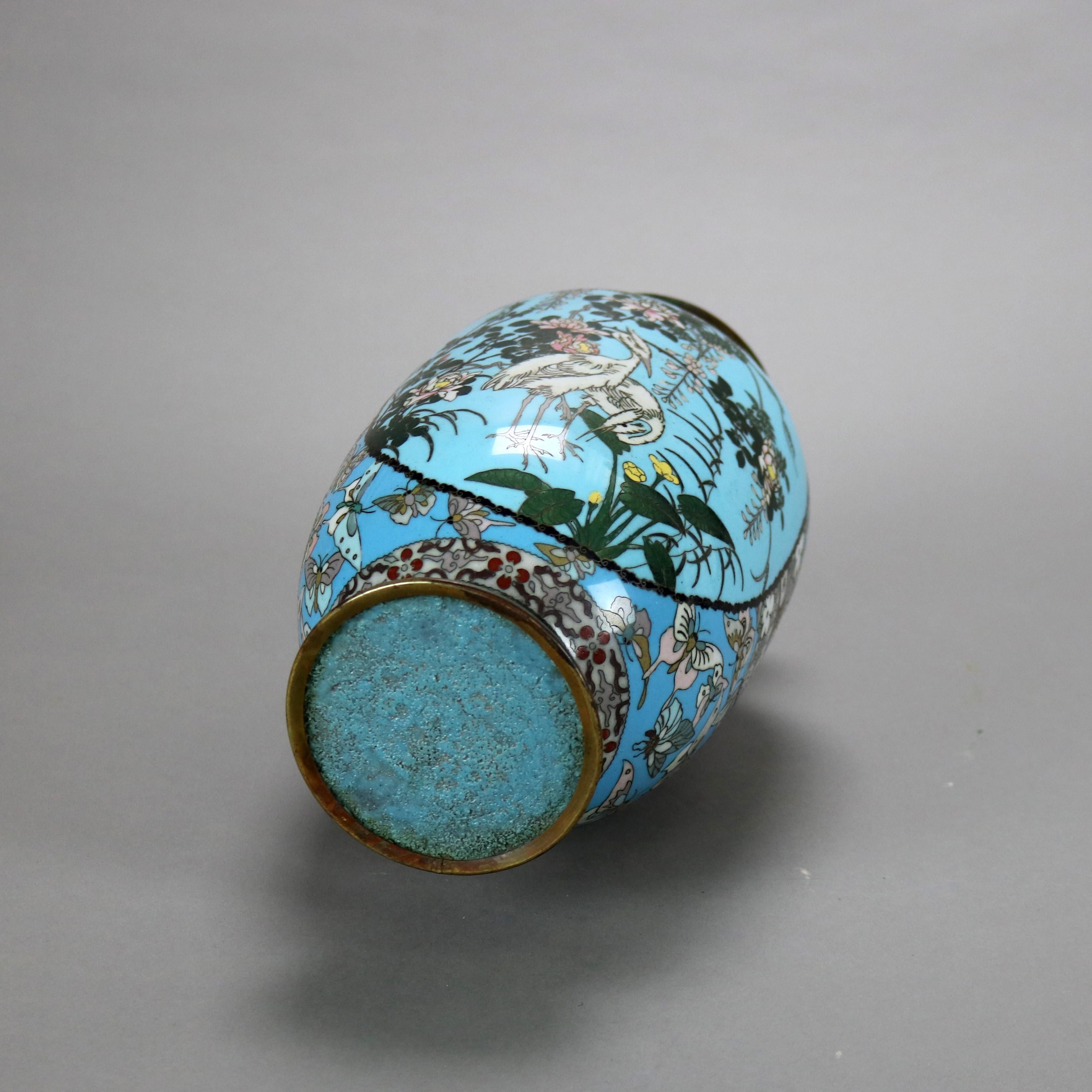 19th Century Antique Chinese Cloisonne Enameled Vase with Garden & Quail Design C1890