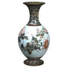 Antique Chinese Cloisonne Enameled Vase with Garden Scene C1920