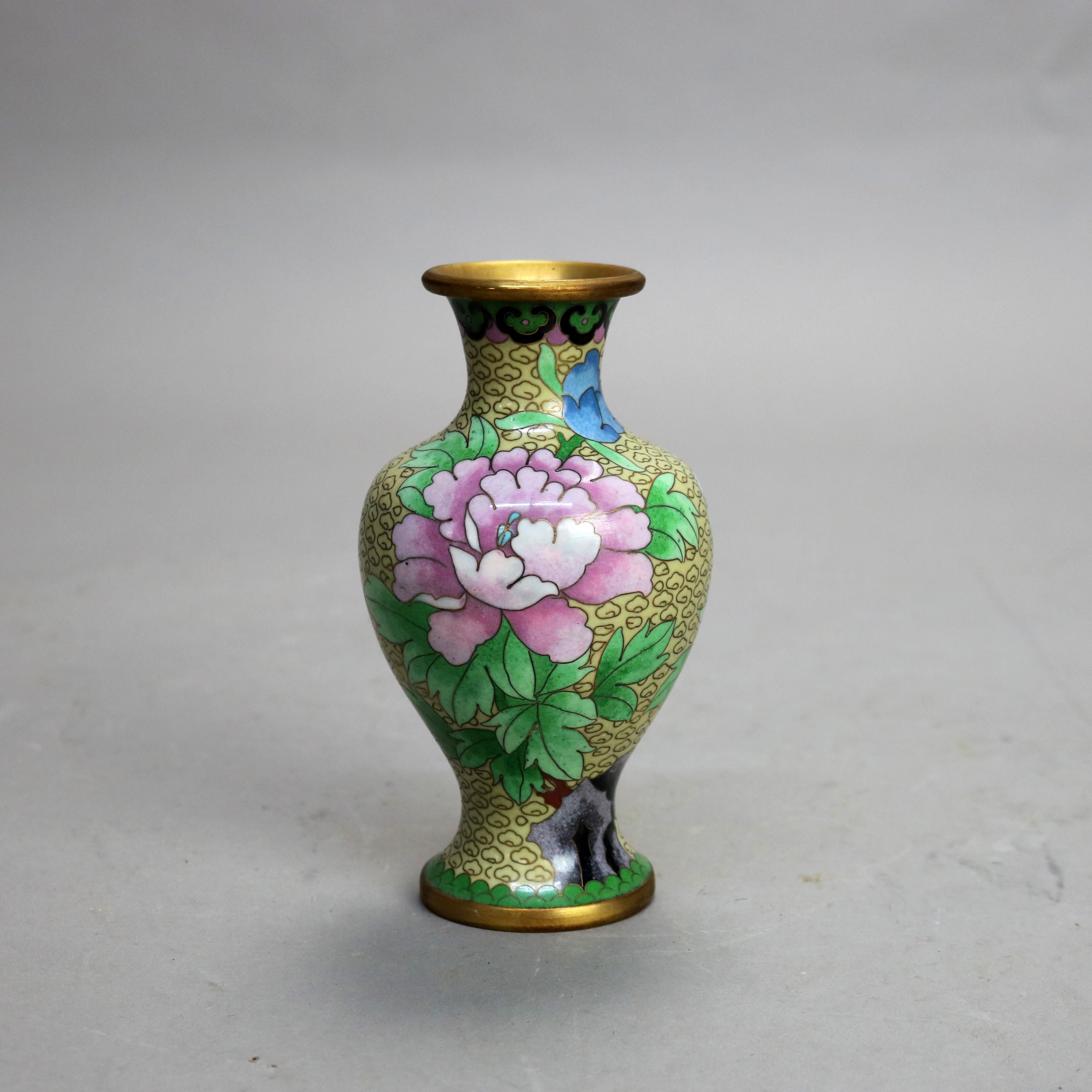Antique Chinese Cloisonne Enameled Vase With Peonies 20thC

Measures - 6.25