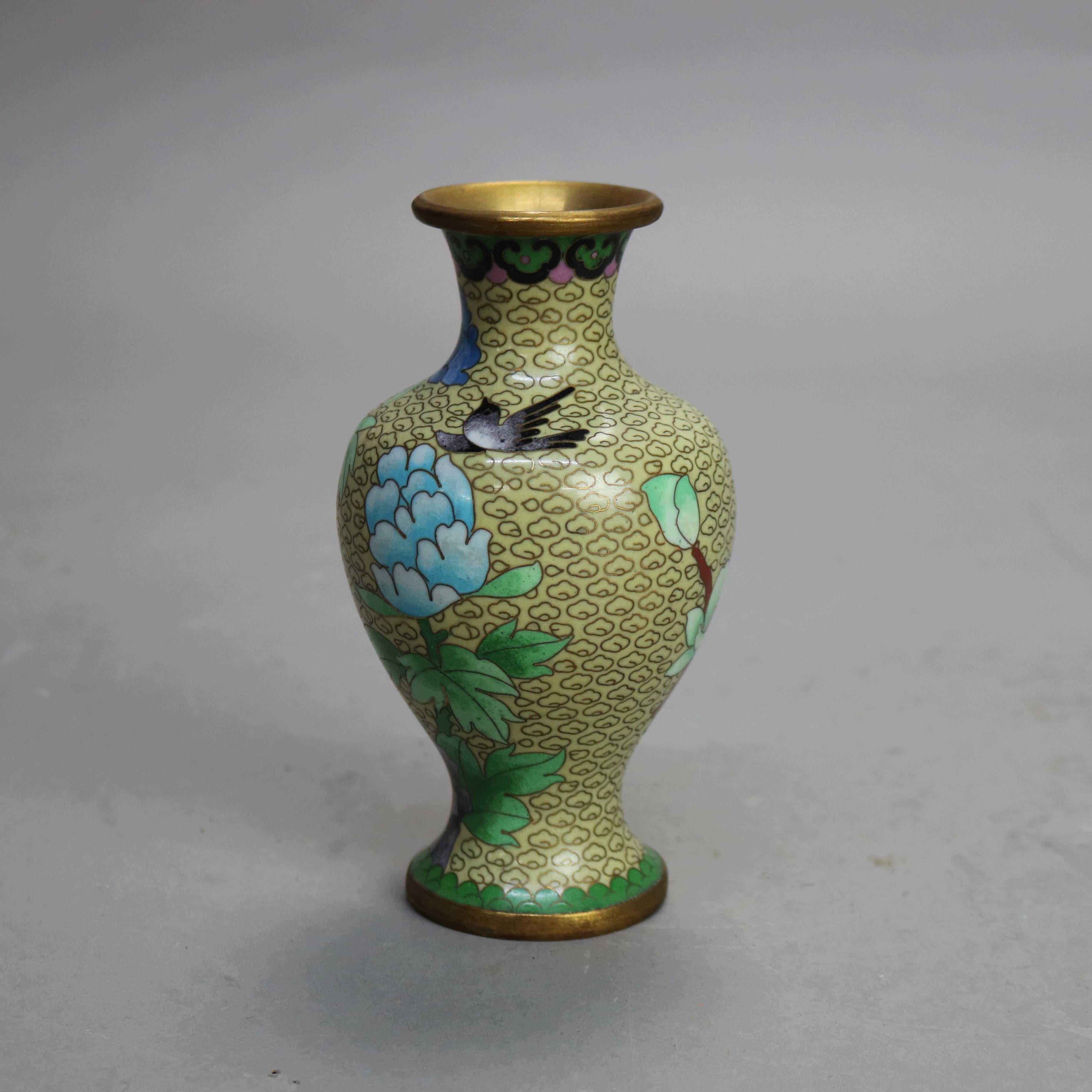 20th Century Antique Chinese Cloisonne Enameled Vase With Peonies 20thC For Sale