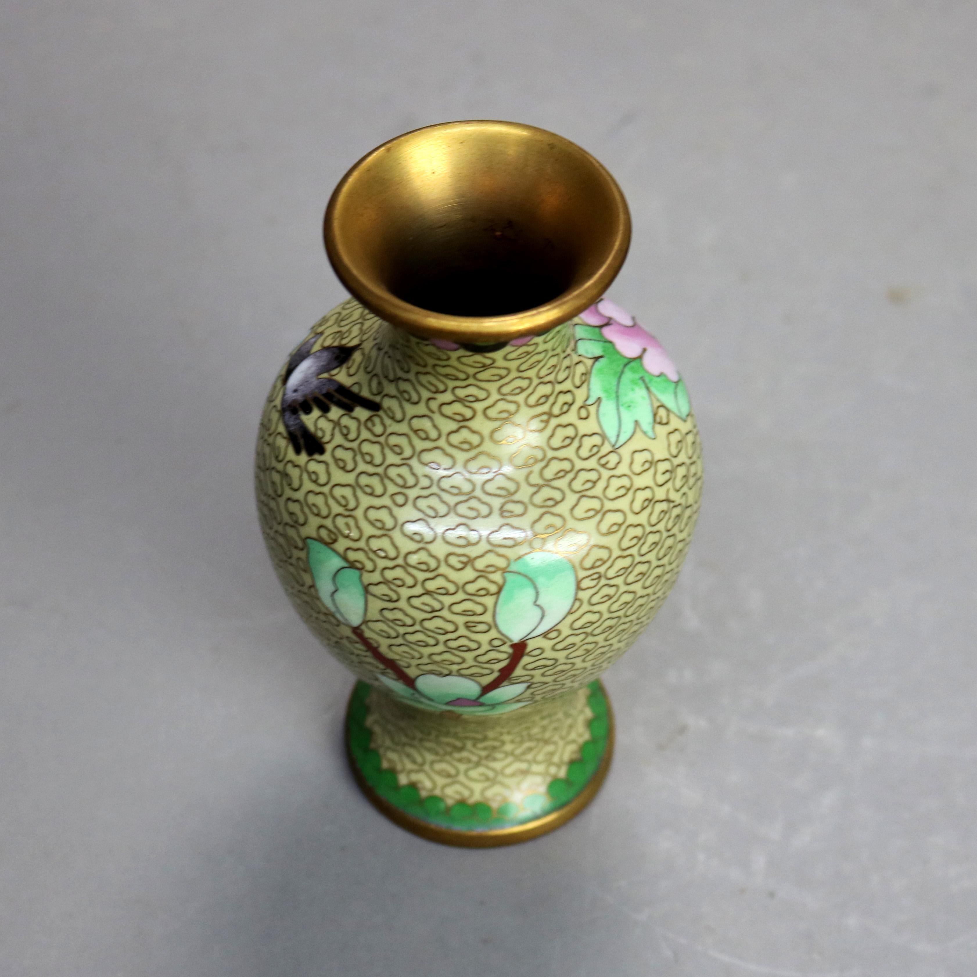 Metal Antique Chinese Cloisonne Enameled Vase With Peonies 20thC For Sale