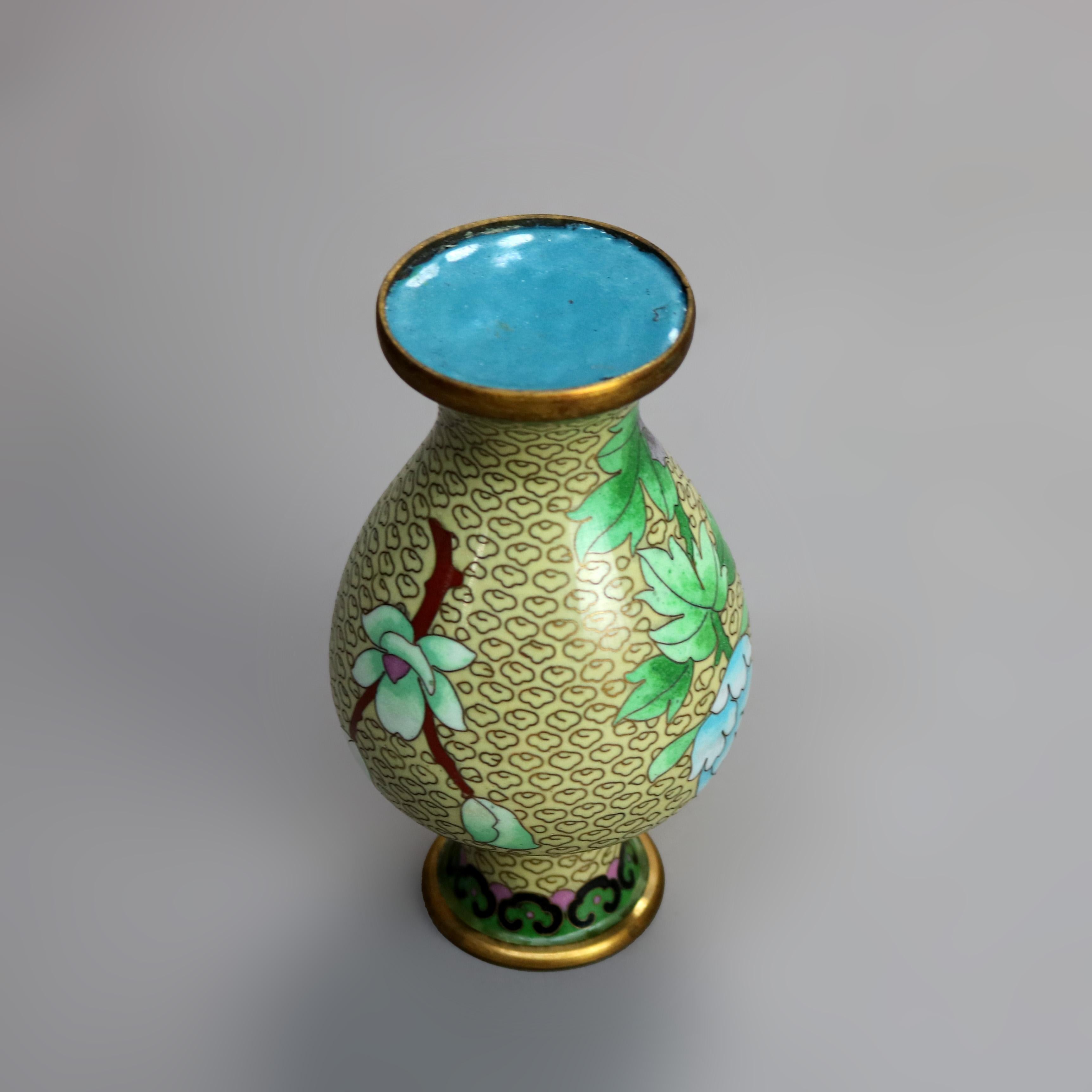 Antique Chinese Cloisonne Enameled Vase With Peonies 20thC For Sale 1