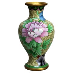 Antique Chinese Cloisonne Enameled Vase with Peonies 20thC