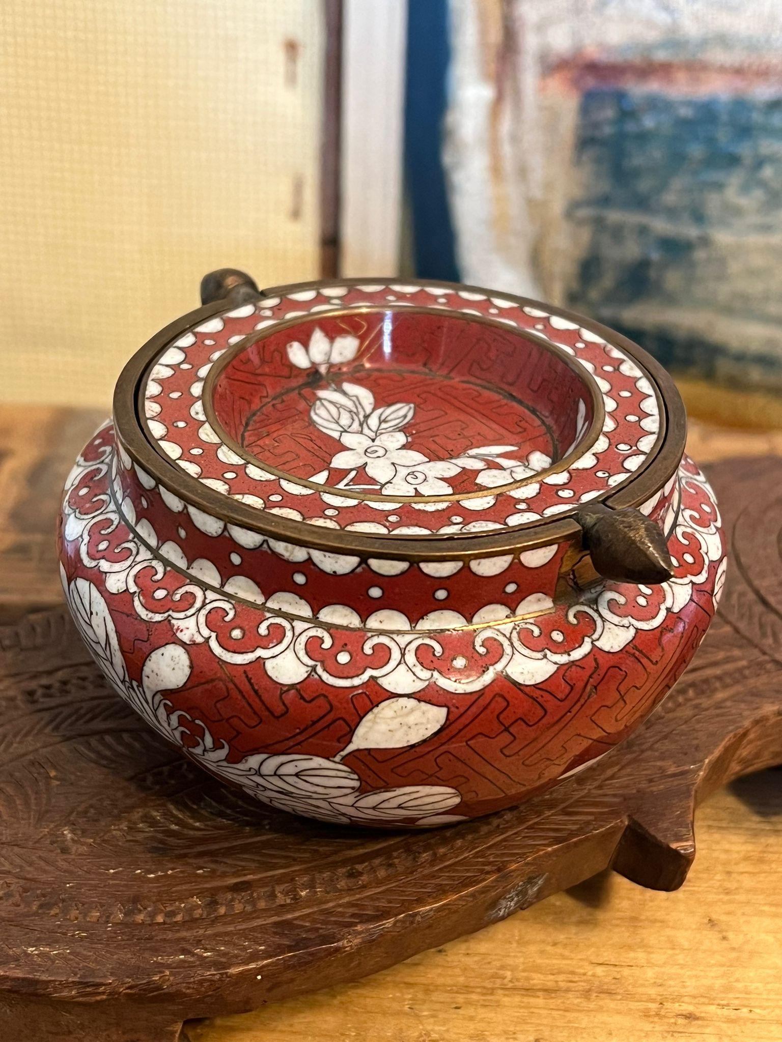 Mid-Century Modern Antique Chinese Cloisonné Flip top Astray.