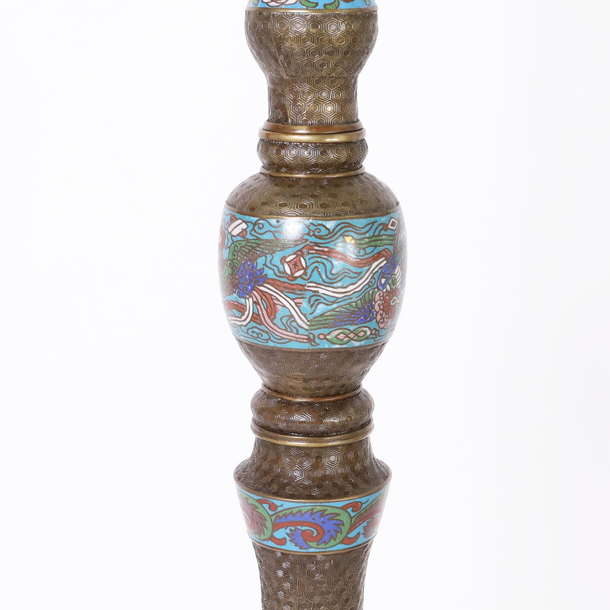 Brass Antique Chinese Cloisonne Floor Lamp