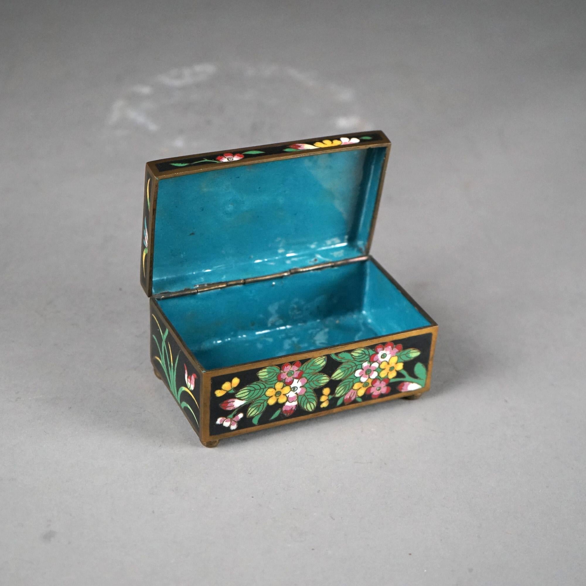Antique Chinese Cloisonne Floral Enameled & Carved White Jade Dresser Box C1920 For Sale 1