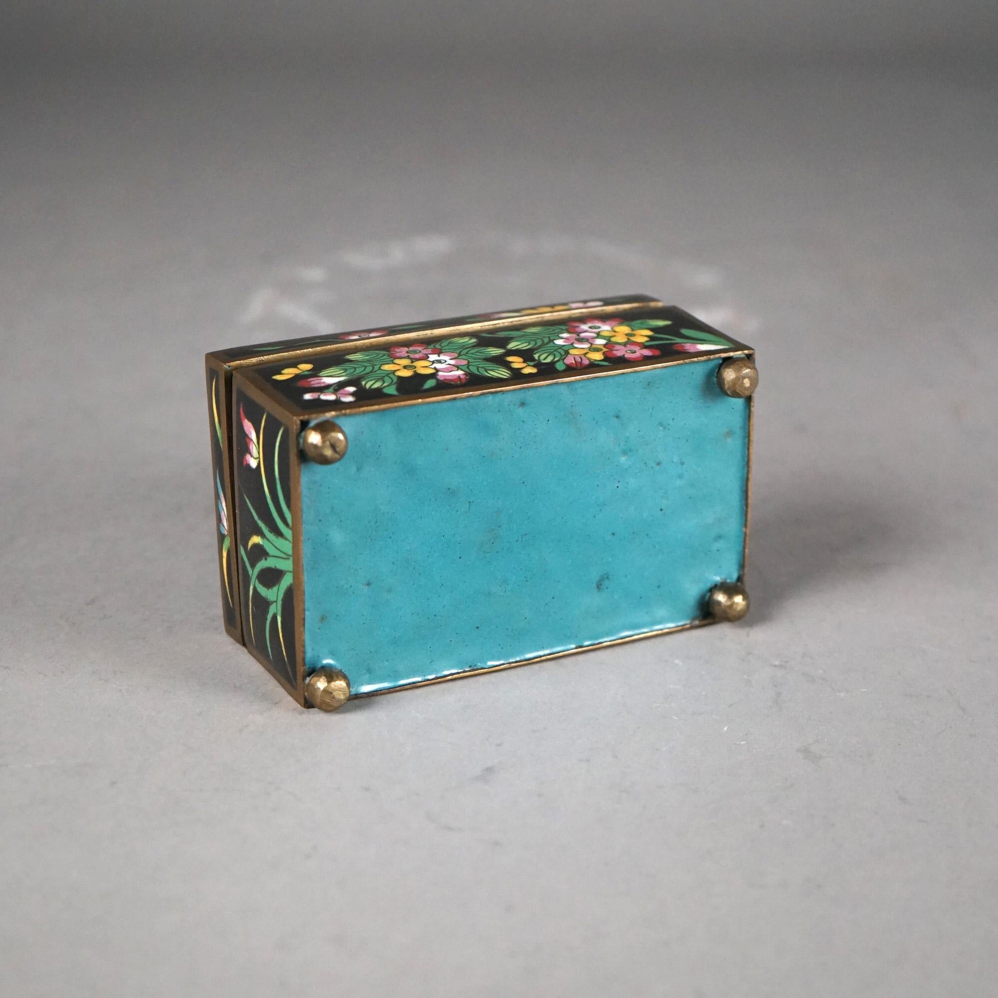 Antique Chinese Cloisonne Floral Enameled & Carved White Jade Dresser Box C1920 For Sale 2