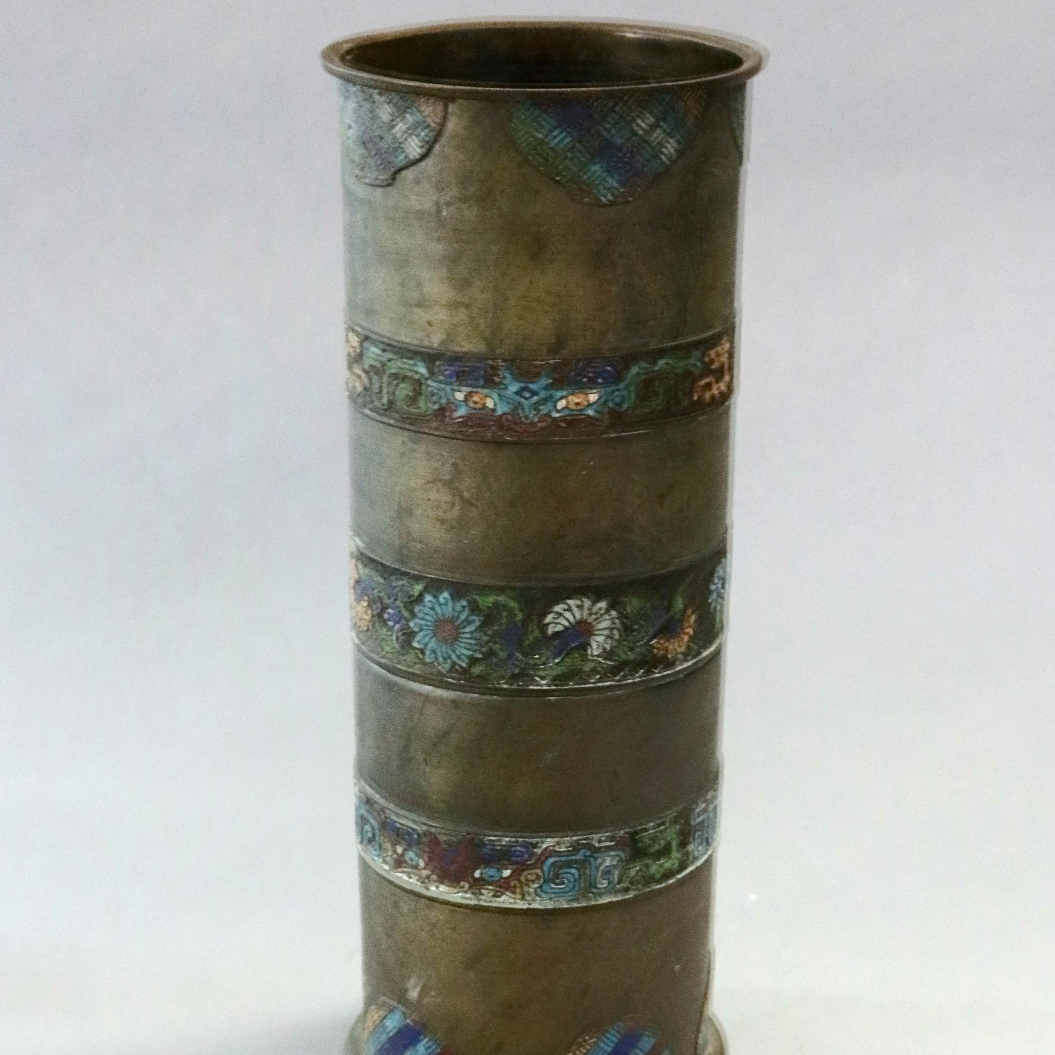 Antique Chinese Cloisonné Hand Enameled Bronze Umbrella Stand, 19th Century In Good Condition In Big Flats, NY