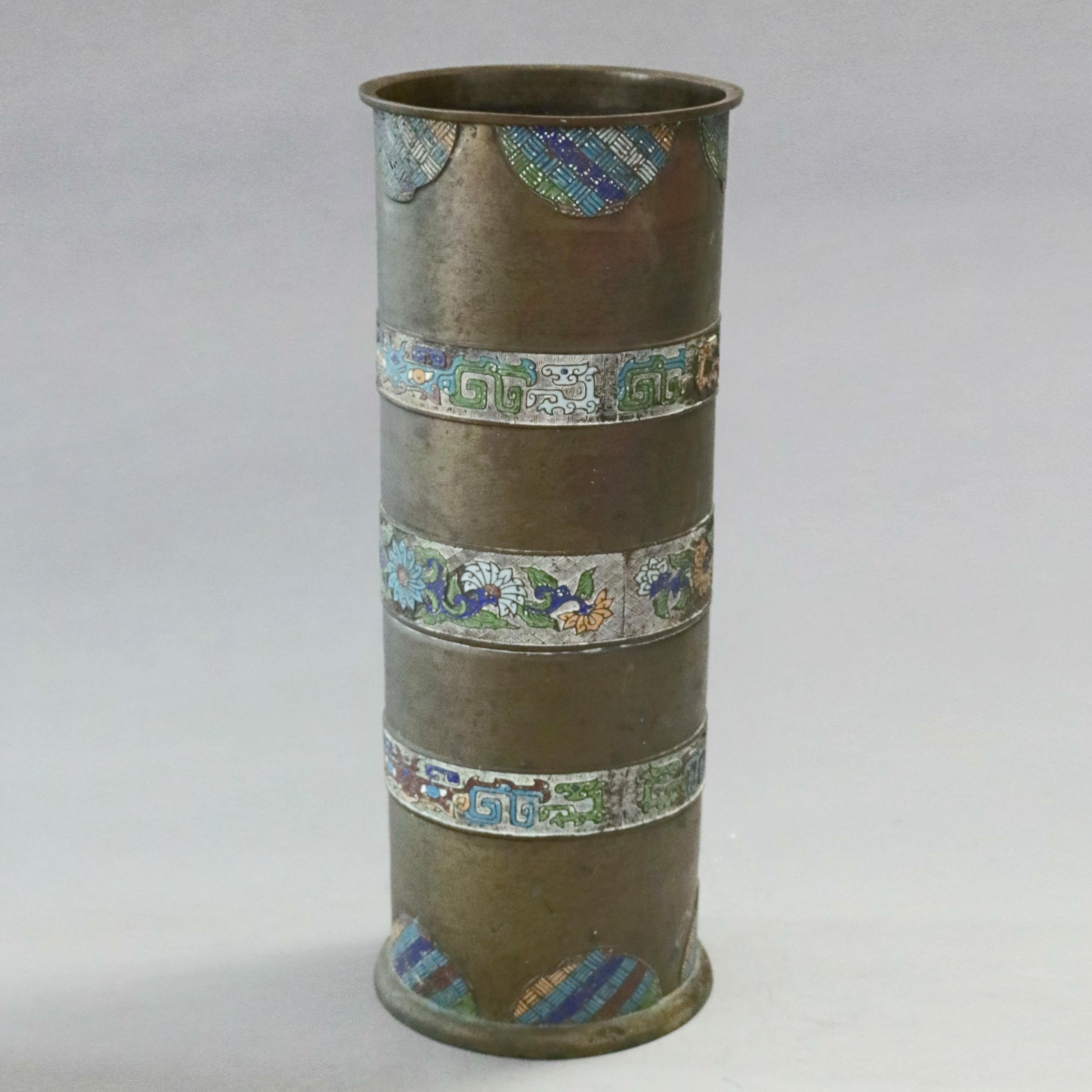 Antique Chinese Cloisonné Hand Enameled Bronze Umbrella Stand, 19th Century 1