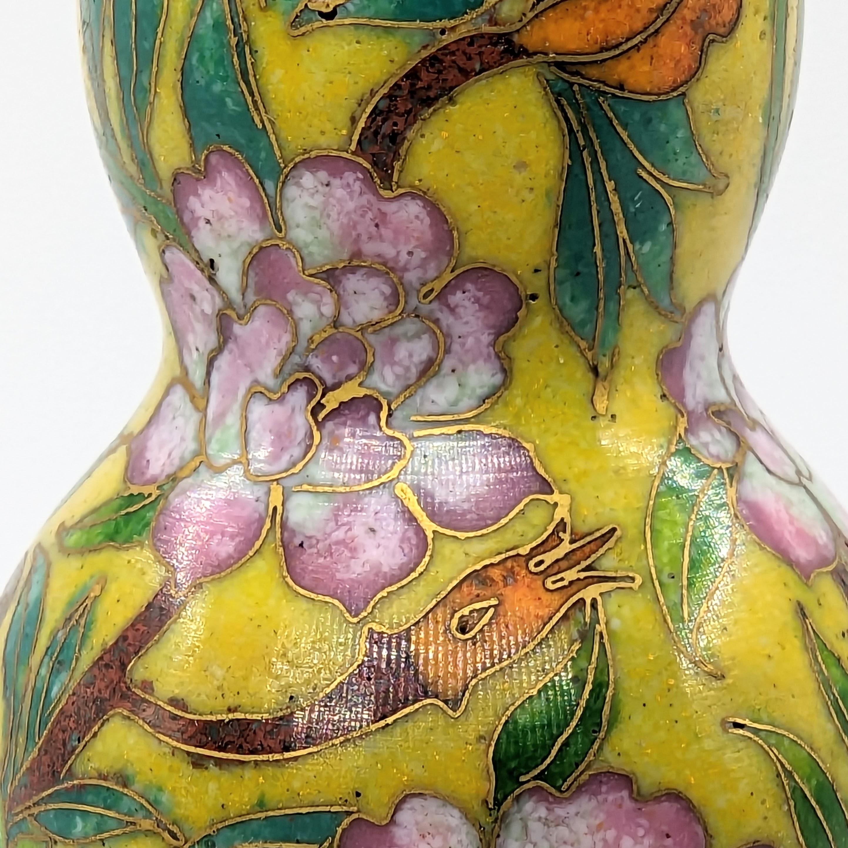Antique Chinese Cloisonne Hulu Gourd Snuff Bottle Vase Hardwood Stand Republic For Sale 1