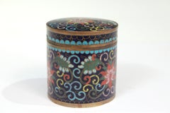Antike chinesische Cloisonné-Krugschachtel mit Messer und Deckel aus Kupfer-Emaille