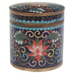 Antique Chinese Cloisonne Jar Box Cannister and Cover Copper Enamel