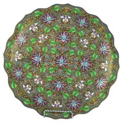 Antique Chinese Cloisonne Scalloped Edge & Reticulated Floral Charger c1920