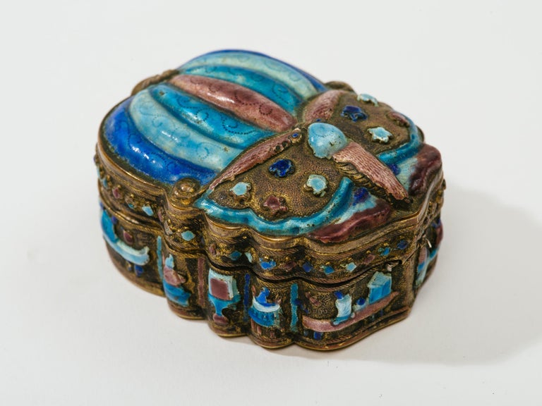 19th Century Antique Chinese Champlevé Enamel Scarab Jewelry Box For Sale