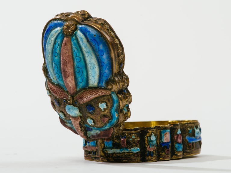 Bronze Antique Chinese Champlevé Enamel Scarab Jewelry Box For Sale