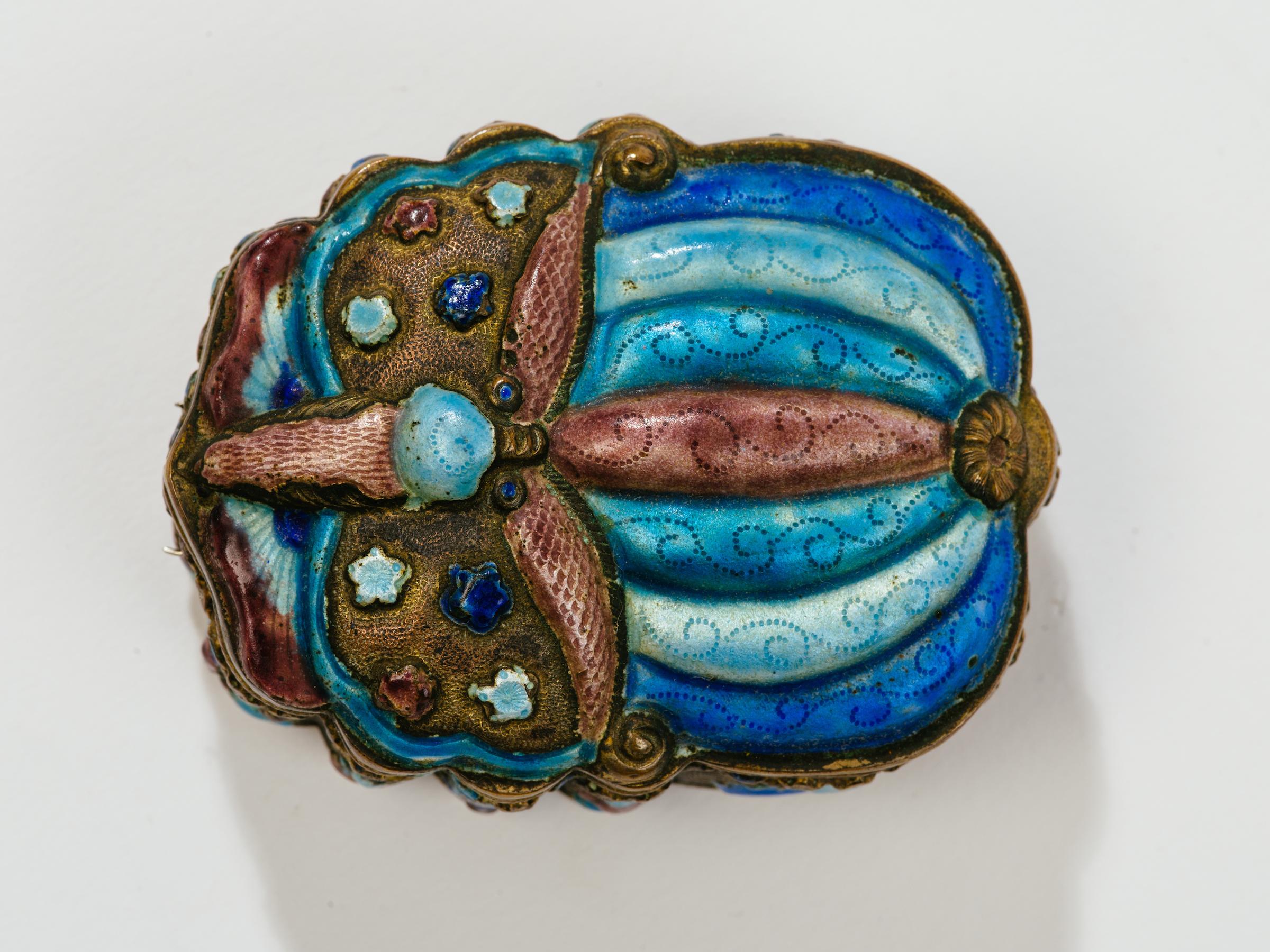 19th Century Antique Chinese Champlevé Enamel Scarab Jewelry Box For Sale
