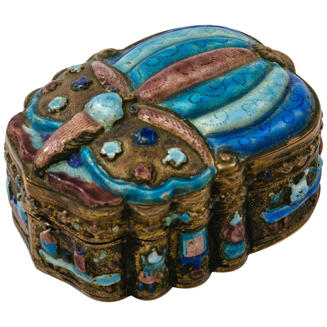 Antique Chinese Champlevé Enamel Scarab Jewelry Box