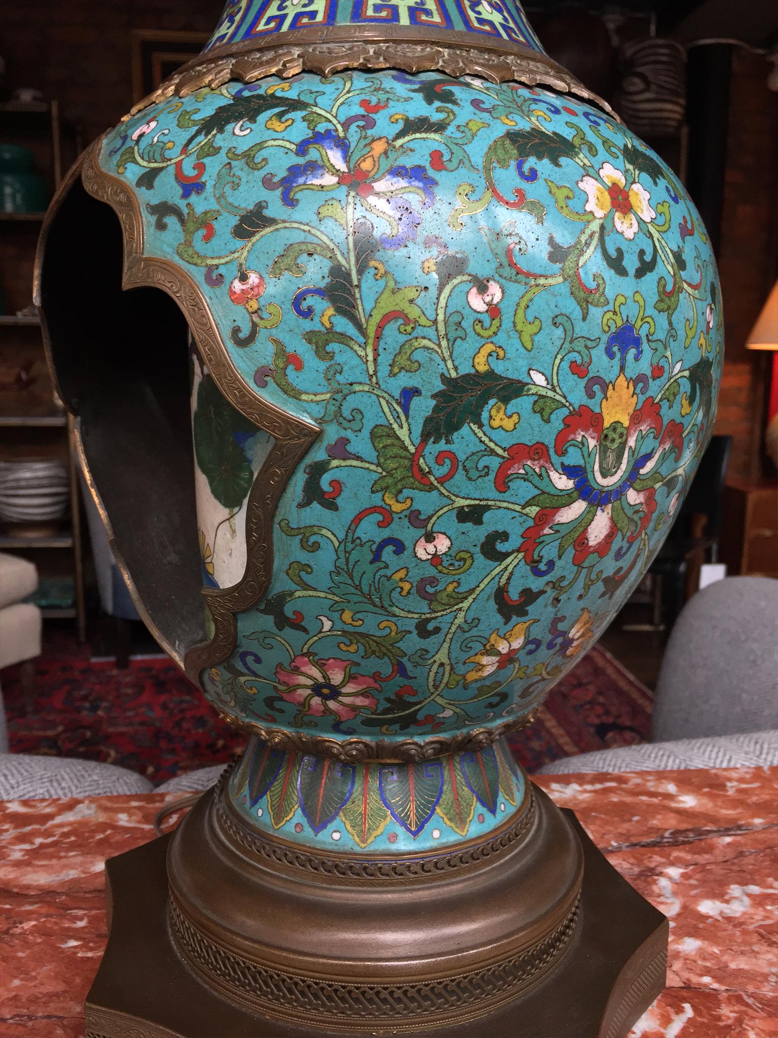 Antique Chinese Cloisonné Vase Table Lamp 1