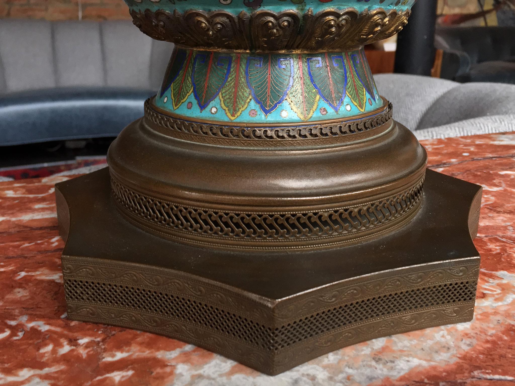 Antique Chinese Cloisonné Vase Table Lamp 2