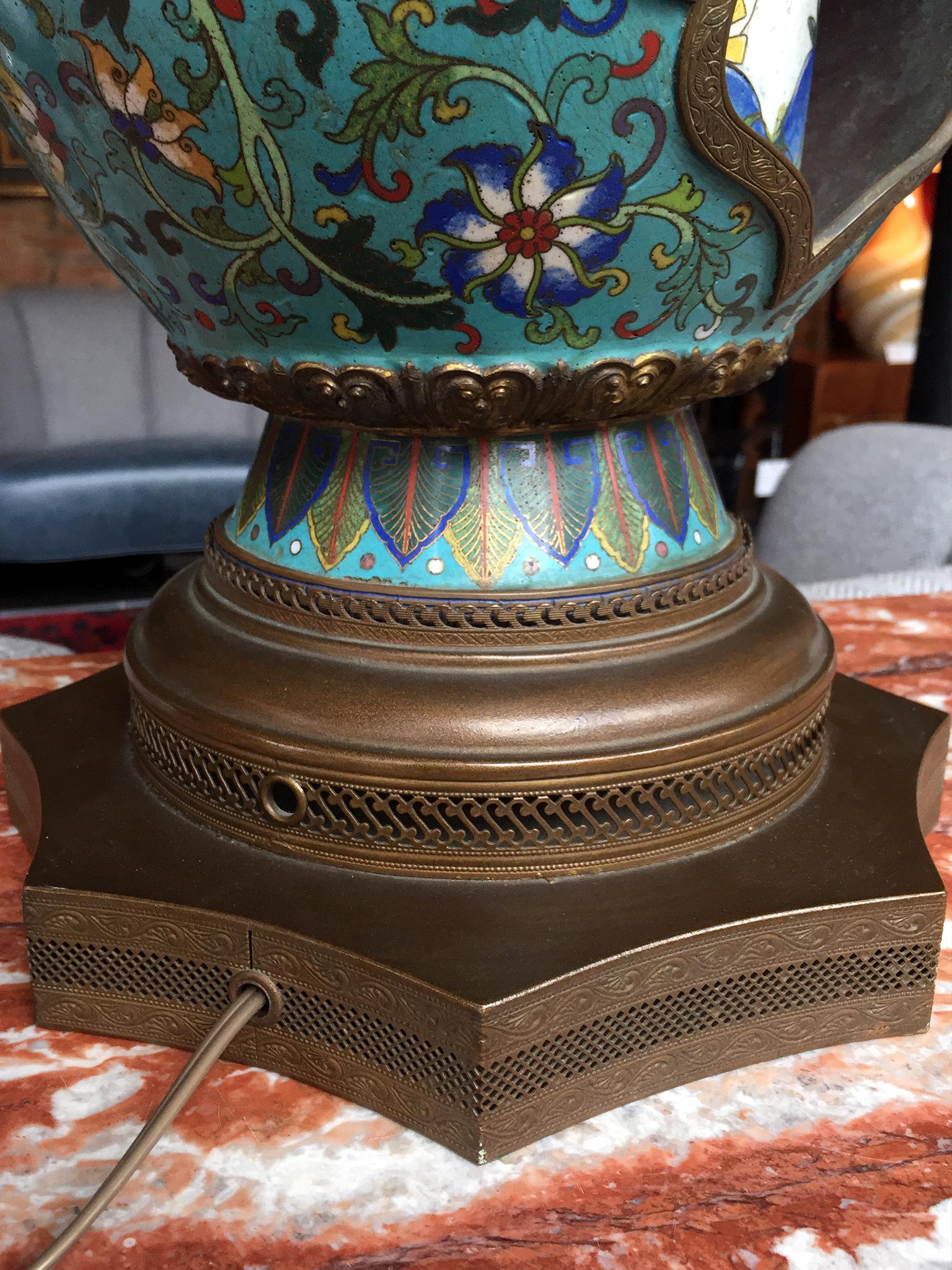 Antique Chinese Cloisonné Vase Table Lamp 3