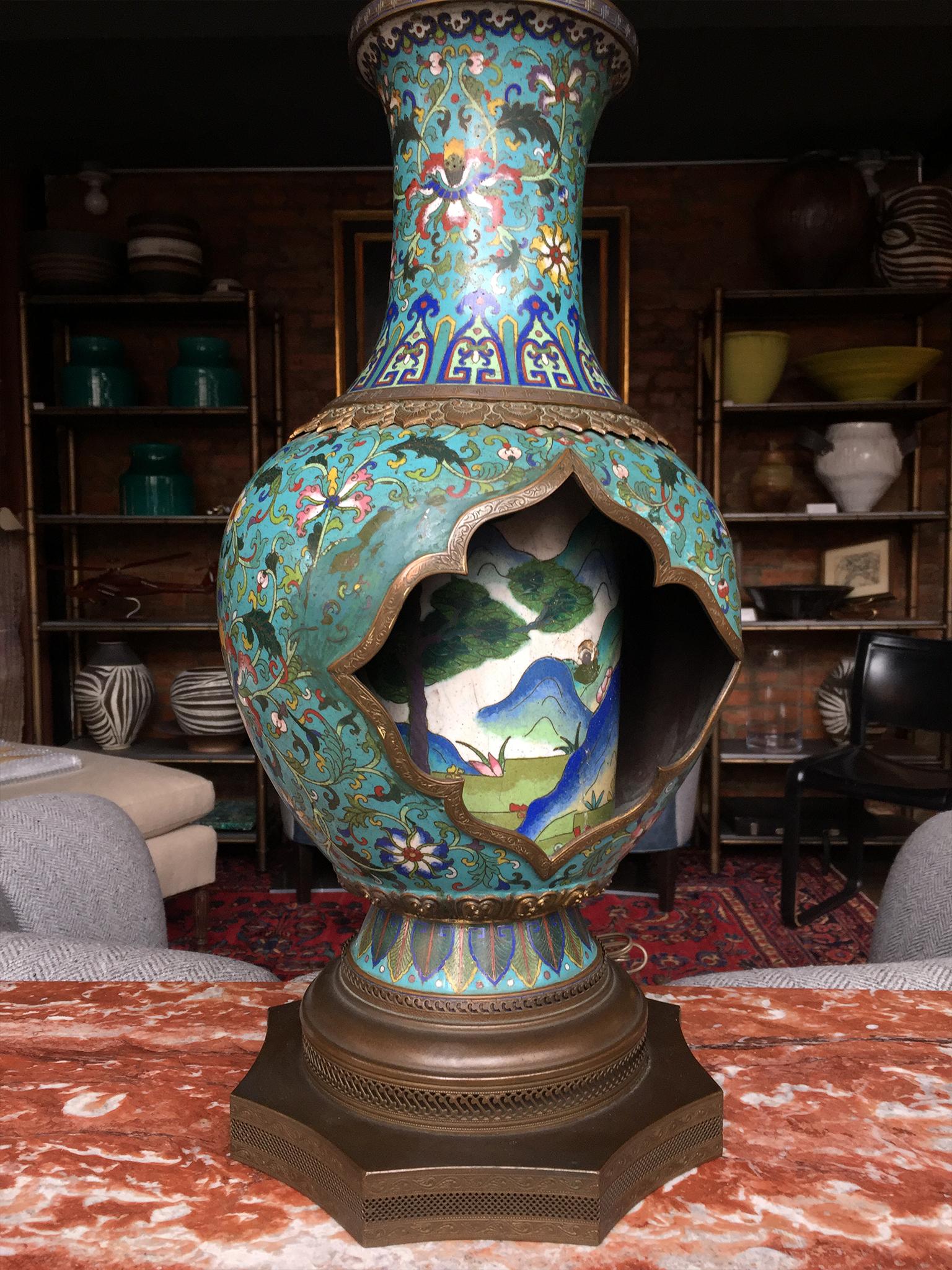 Antique Chinese Cloisonné Vase Table Lamp In Good Condition In New York, NY
