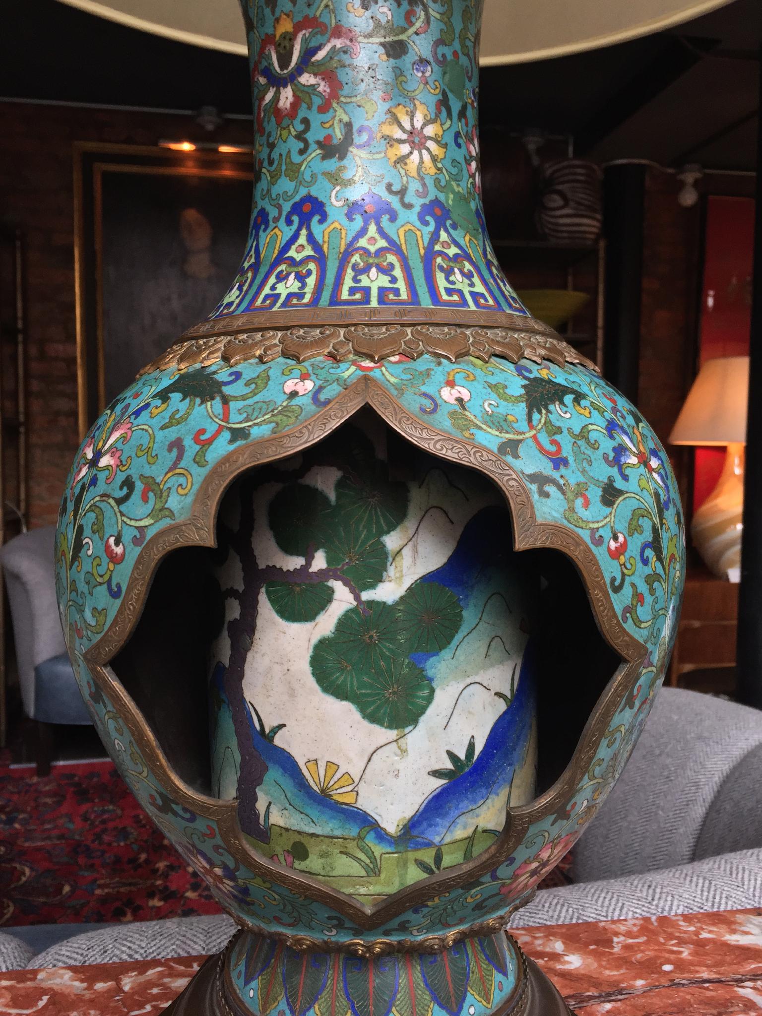 20th Century Antique Chinese Cloisonné Vase Table Lamp