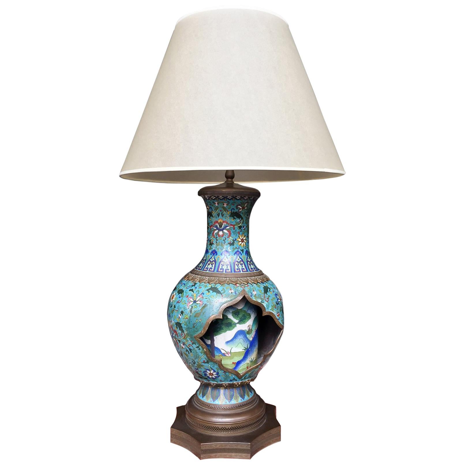 Antique Chinese Cloisonné Vase Table Lamp