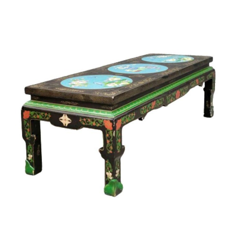 Antique Chinese Coffee Table with Colorful Medallion Detail For Sale at