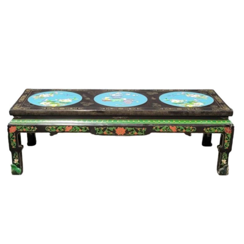 20th Century Antique Chinese Coffee Table with Colorful Medallion Detail