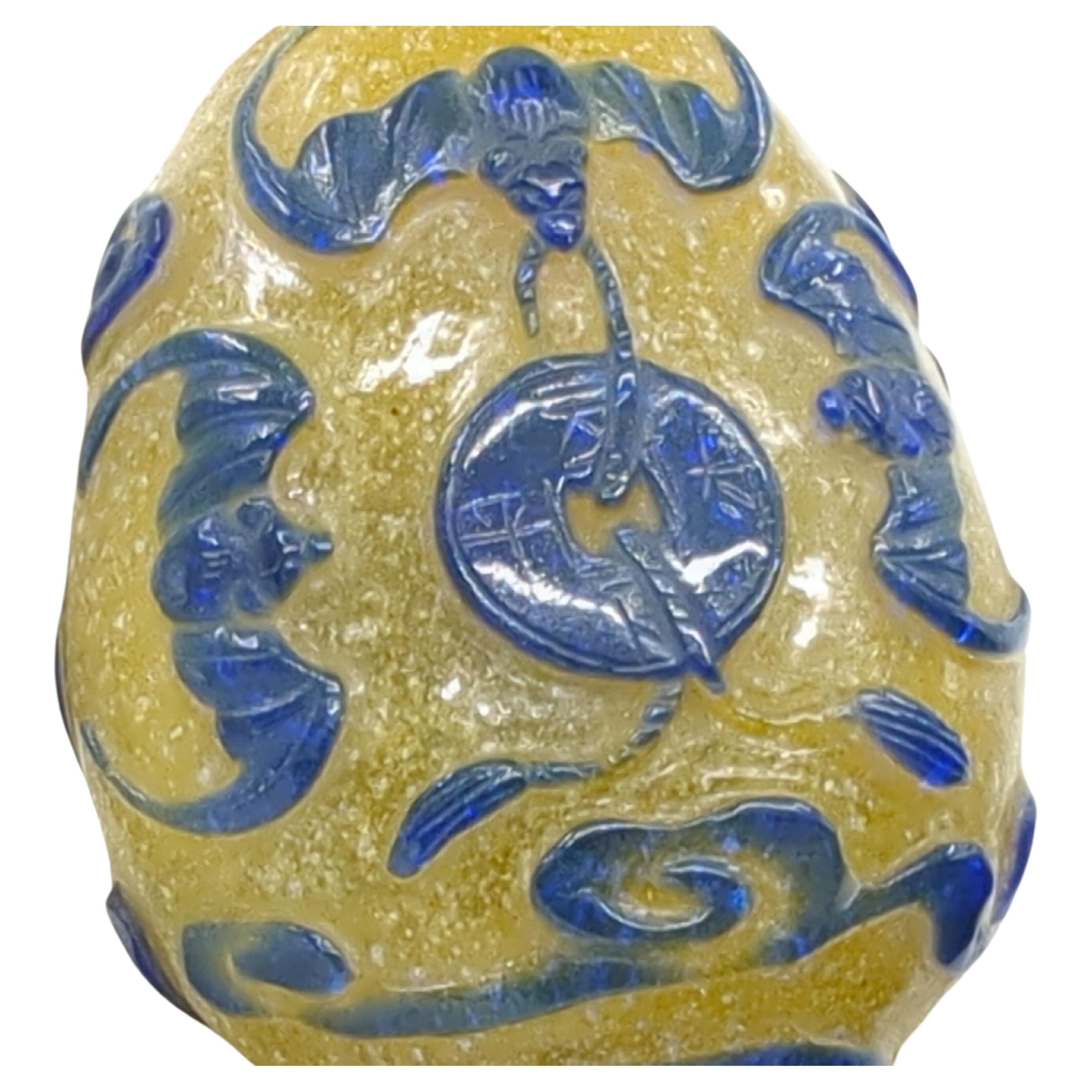 Antique Chinese Color Glass Overlay Snuff Bottle Bats Yellow Snowstorm Qing 19c For Sale 5