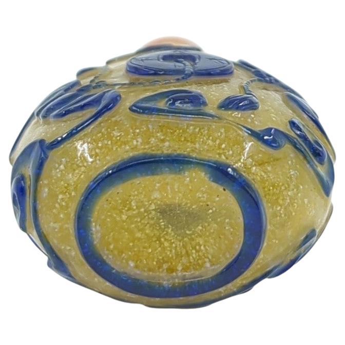Antique Chinese Color Glass Overlay Snuff Bottle Bats Yellow Snowstorm Qing 19c For Sale 6