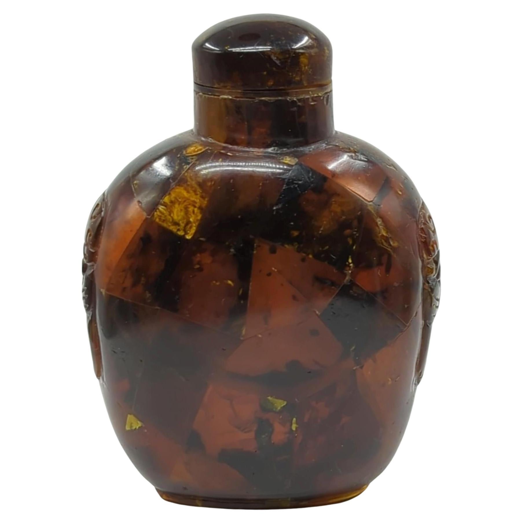 Antique Chinese Composite Amber Carved Beast Taotie Snuff Bottle Qing Late 19c For Sale 2