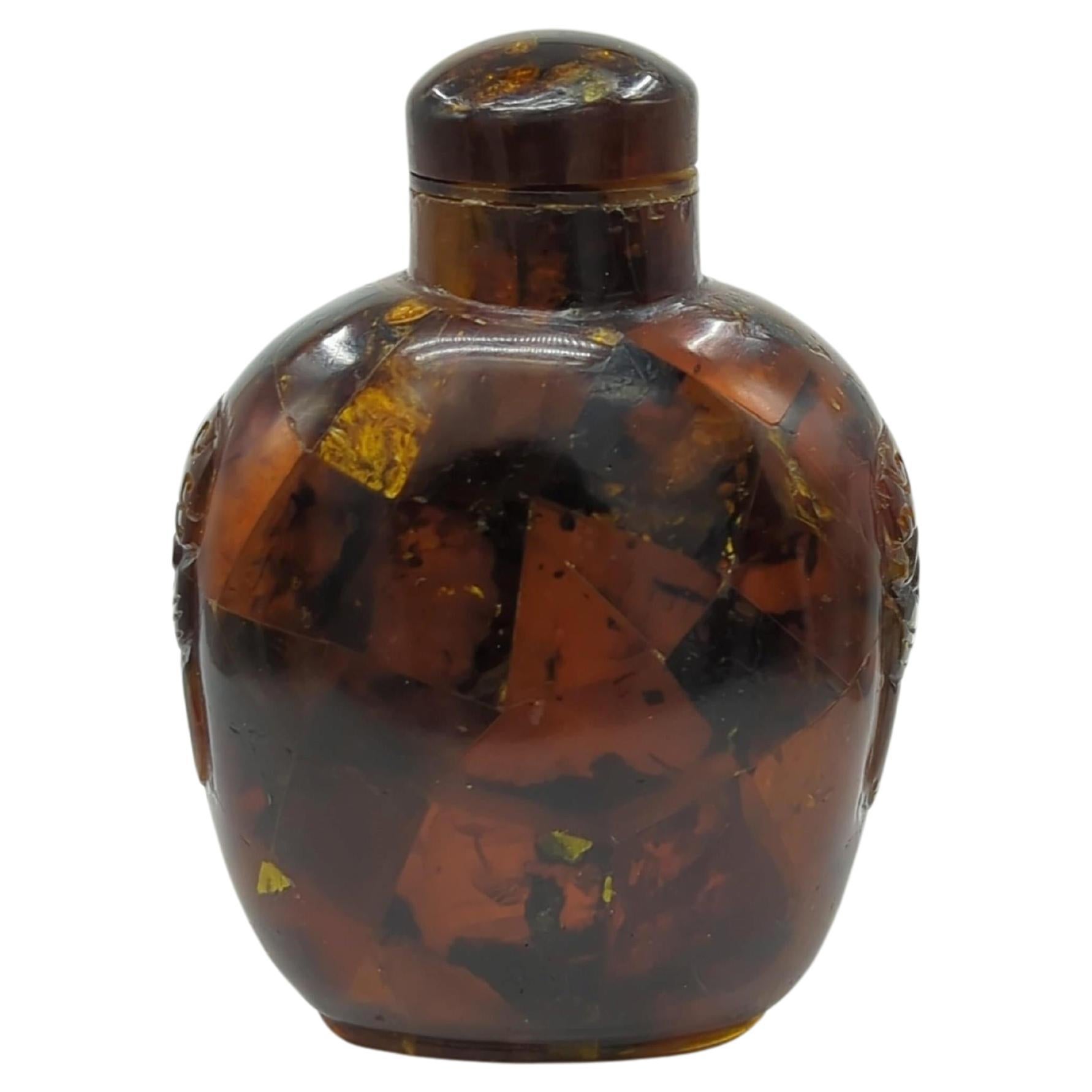 Antique Chinese Composite Amber Carved Beast Taotie Snuff Bottle Qing Late 19c For Sale
