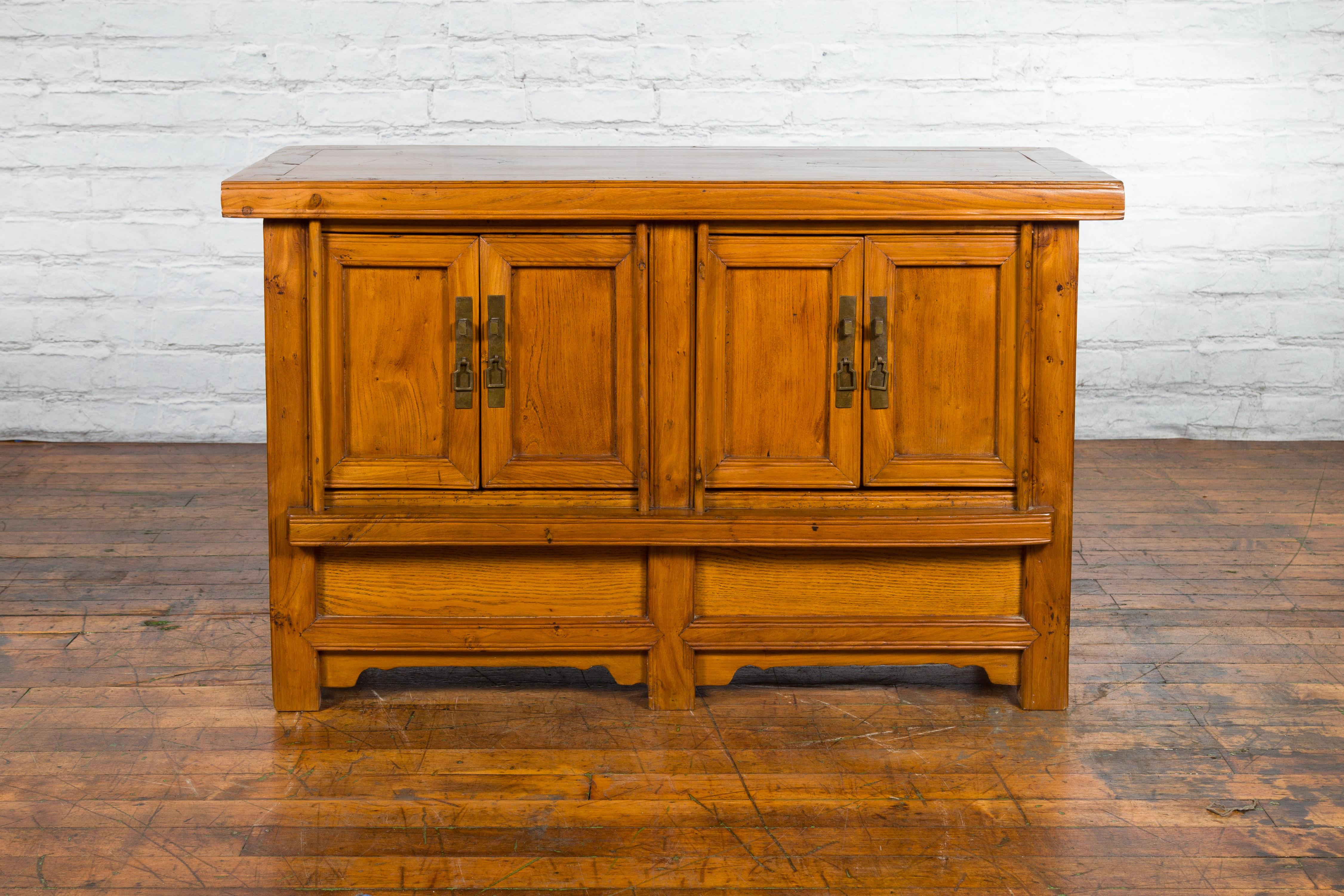 Wood Antique Chinese Console Cabinet with Petite Double Doors and Hidden Compartments For Sale