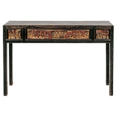 Antique Chinese Console Table with Carved Figural Panels